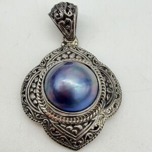 Bali Legacy Blue Mabe Pearl Pendant Sterling Silver 925